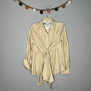 C/MEO Collective gold striped button down tie blouse